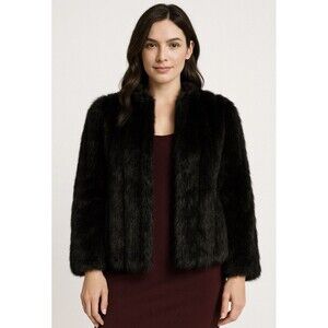 Vintage Rondo Casual Black Faux Fur Coat: Size Medium Glam Event